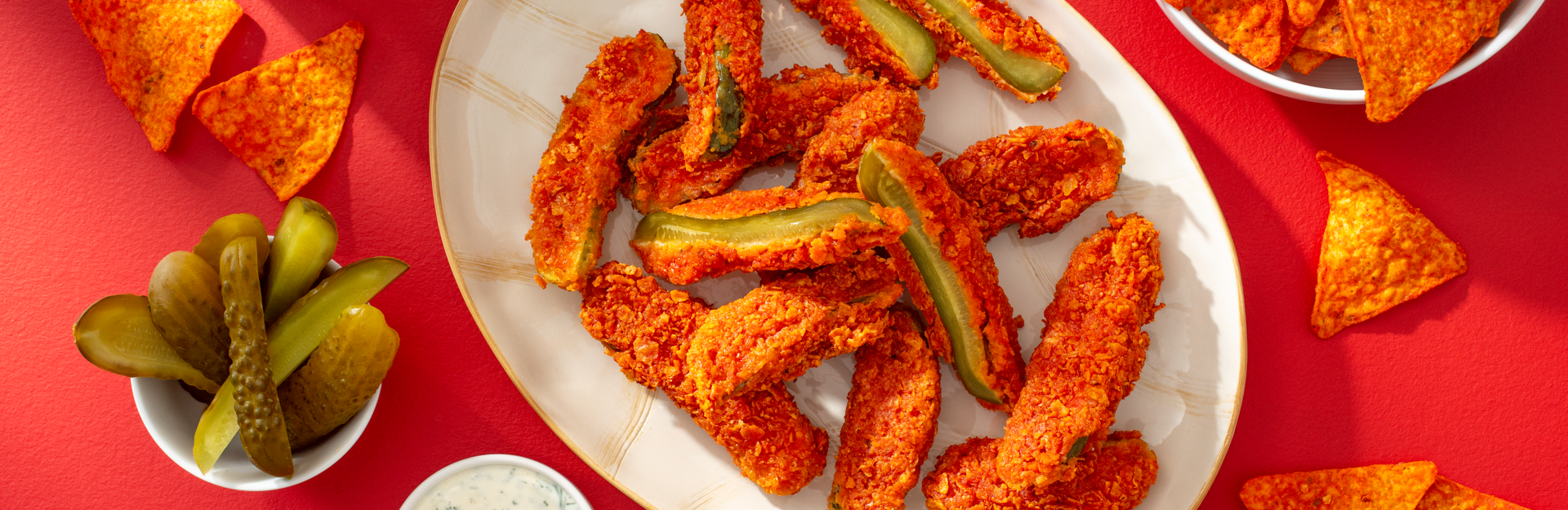 Doritos® Flamin Hot® Nacho Air Fryer Dill Pickle Spears With Tangy Dill Sauce Doritos 2171